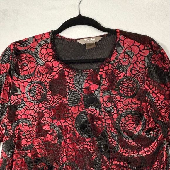 Burnout Top Red Velvet Black Lace Semi Sheer Whimsigoth Witchy - Picture 2 of 9